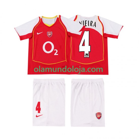 Camisola Arsenal VIEIRA 4 2005 Retro Criança Equipamento Primeiro 2004 Manga Curta